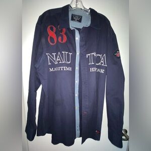 UNIQUE MENS XL NAUTICA LONGSLEEVE BUTTON SHIRT NAVY WHITE RED Maritime Heritage